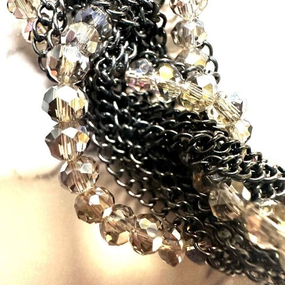 Multi strand chain and crystal twisted necklace - Picture 3 of 9